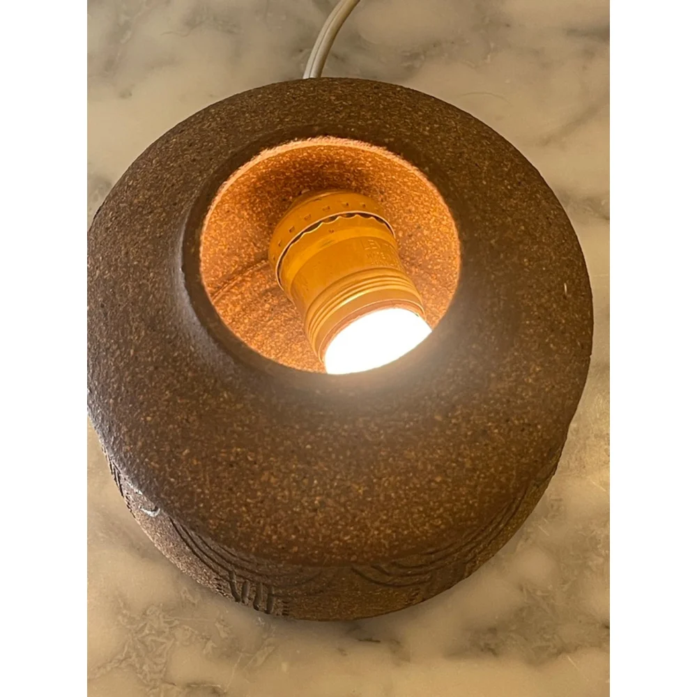 Ann Riggs Studio Pottery Lamp Warmer Carved Stoneware Cork Base Signed Vintage